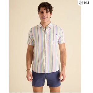 Chubbies Friday Classic Short Sleeve Button Up Multicolor Striped Shirt